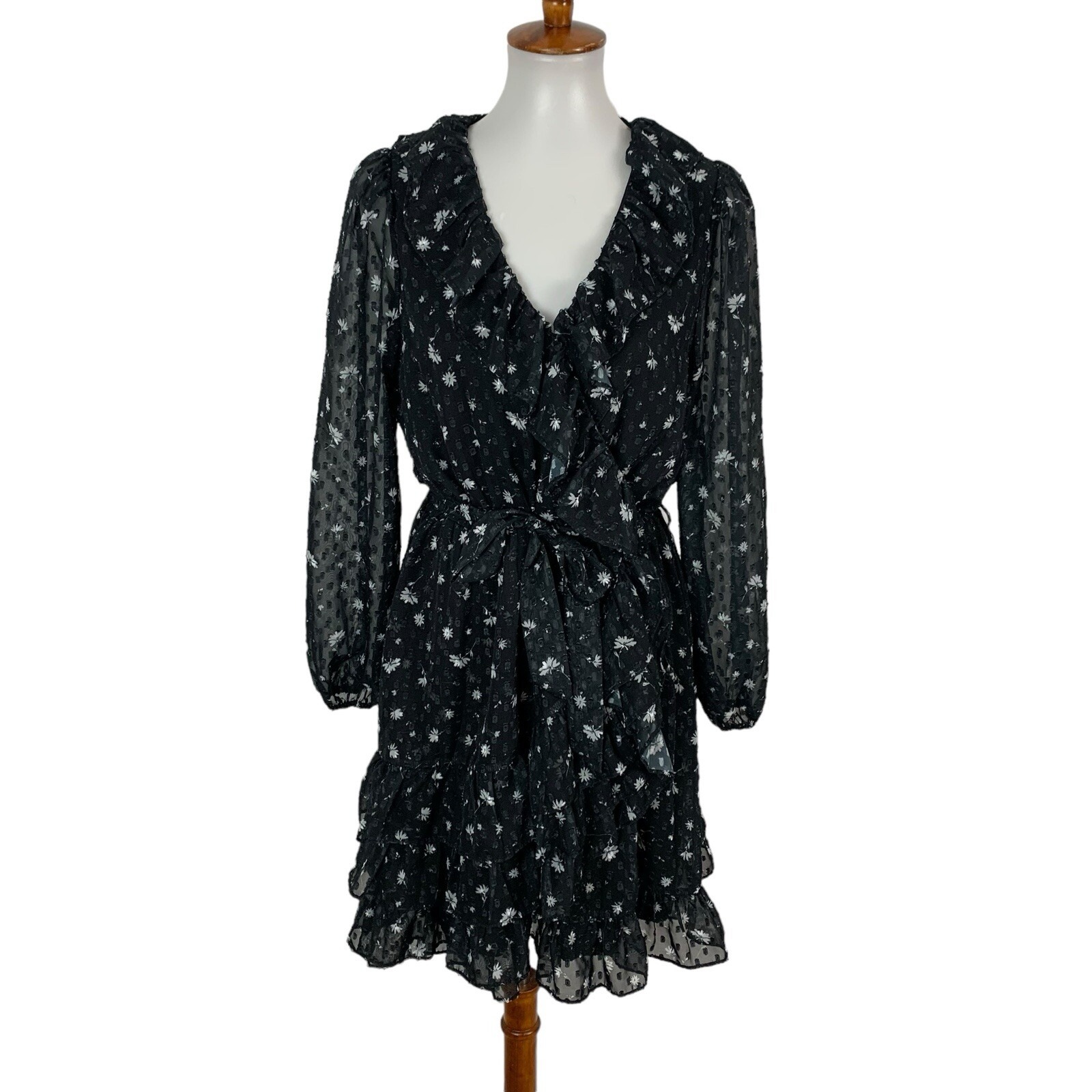 Koko And Mason Dress Medium Black Gray Ruffle Long Sleeve Feminine